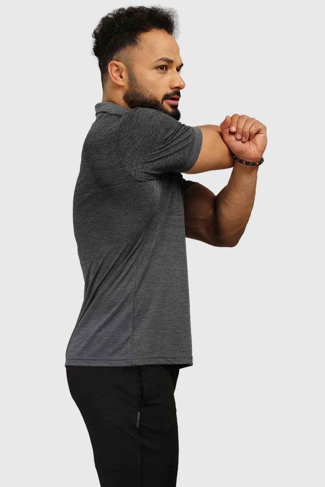 Grey Raw Polo Regular Fit T-shirt from Fuaark Nz, showing the classic collar, short sleeves, and soft cotton fabric.