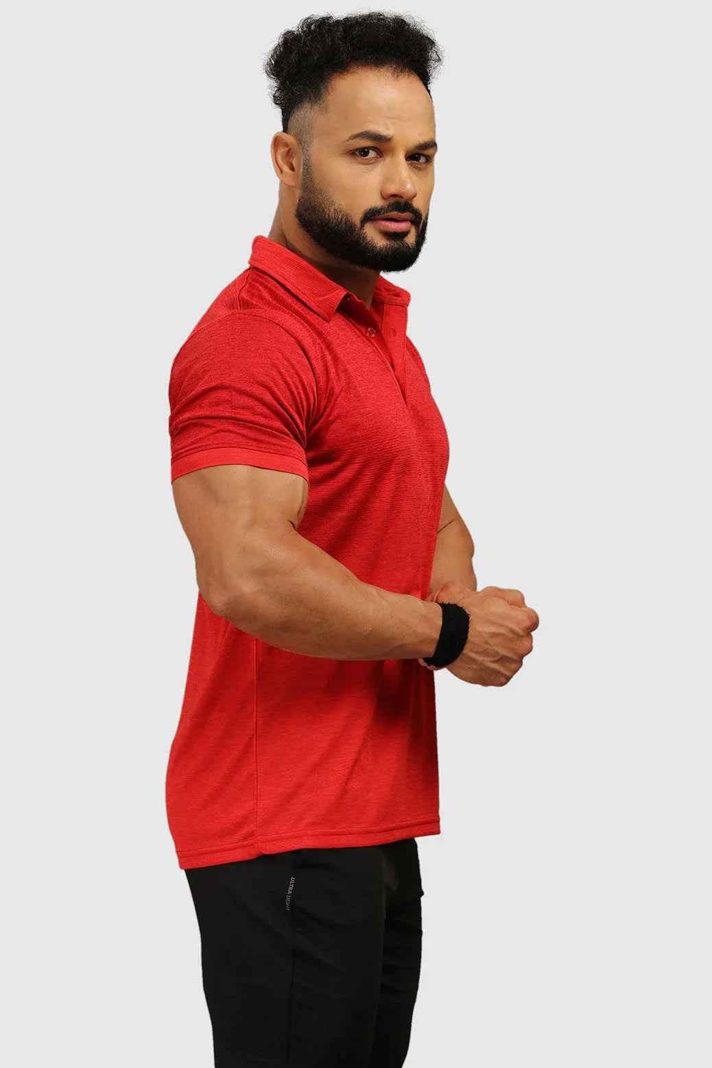 Red Raw Polo Regular Fit T-shirt by Fuaark Nz, showing the classic polo collar and fit on a white background.