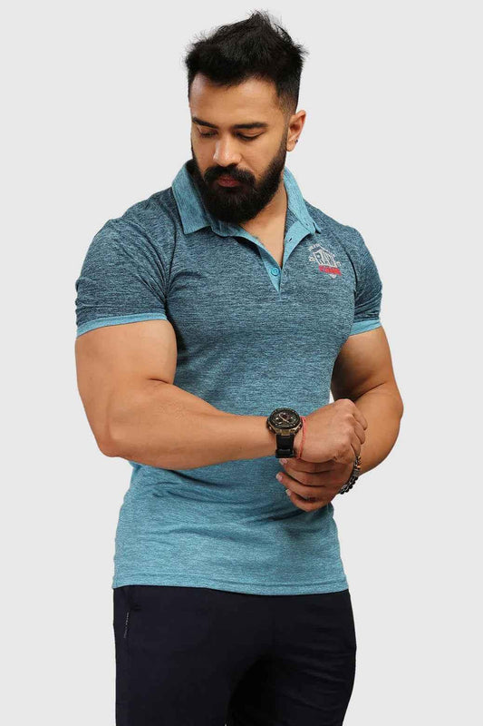 Blue Raw Polo Slim Fit T-shirt by Fuaark Nz, showcasing a casual polo with a slim fit design and classic collar.