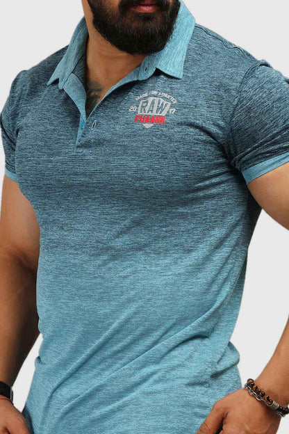 Blue Raw Polo Slim Fit T-shirt from Fuaark Nz, casual men's polo shirt with a fitted silhouette and soft fabric.