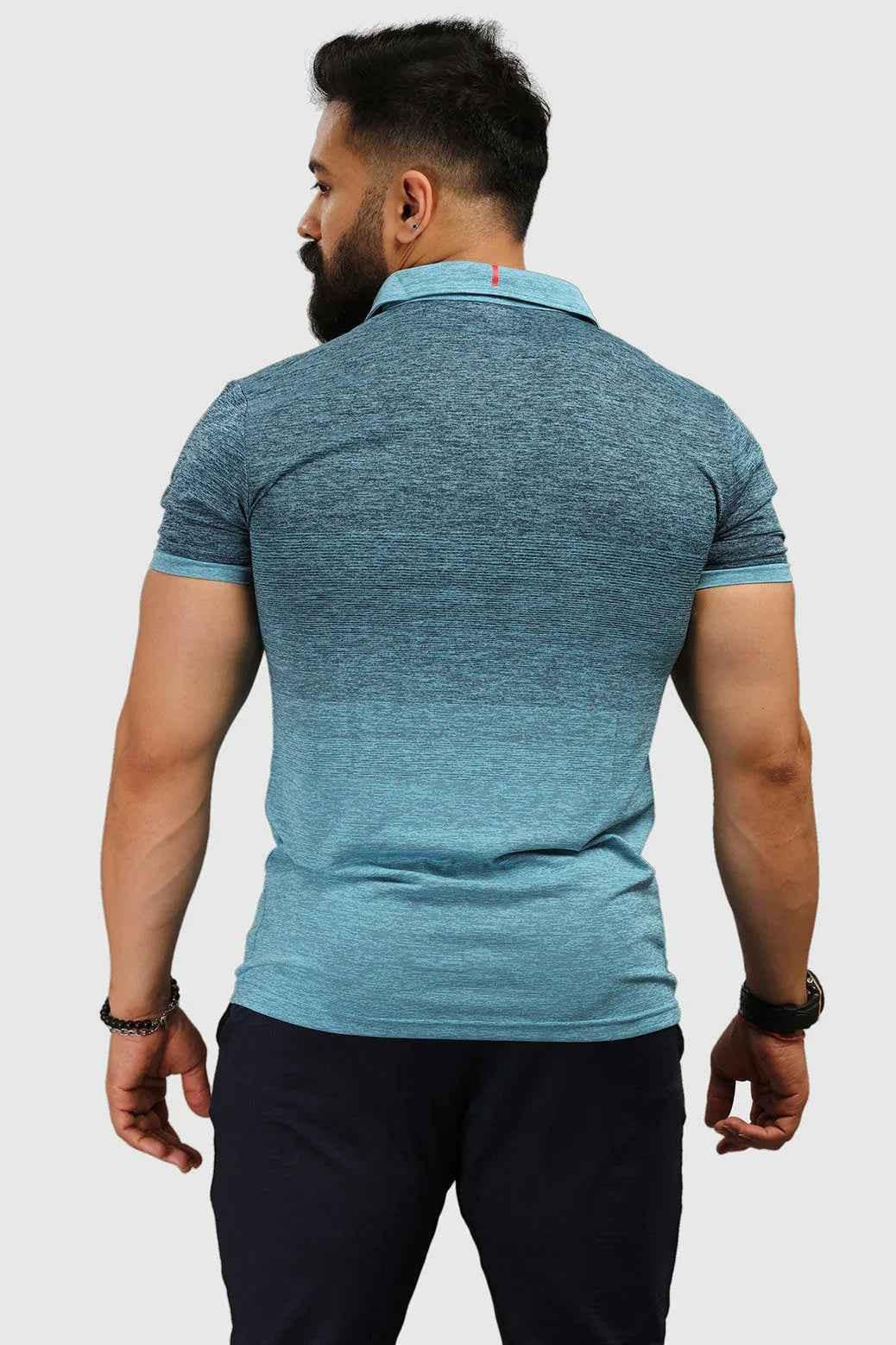 Blue Raw Polo Slim Fit T-shirt from Fuaark Nz, showing the fitted collar and casual style of the men's polo shirt.