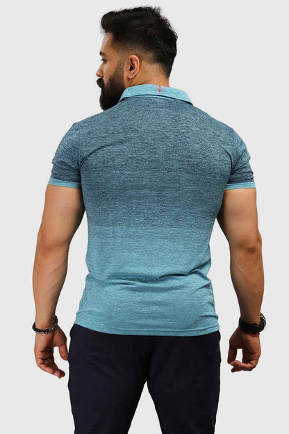 Blue Raw Polo Slim Fit T-shirt from Fuaark Nz, showing the fitted collar and casual style of the men's polo shirt.