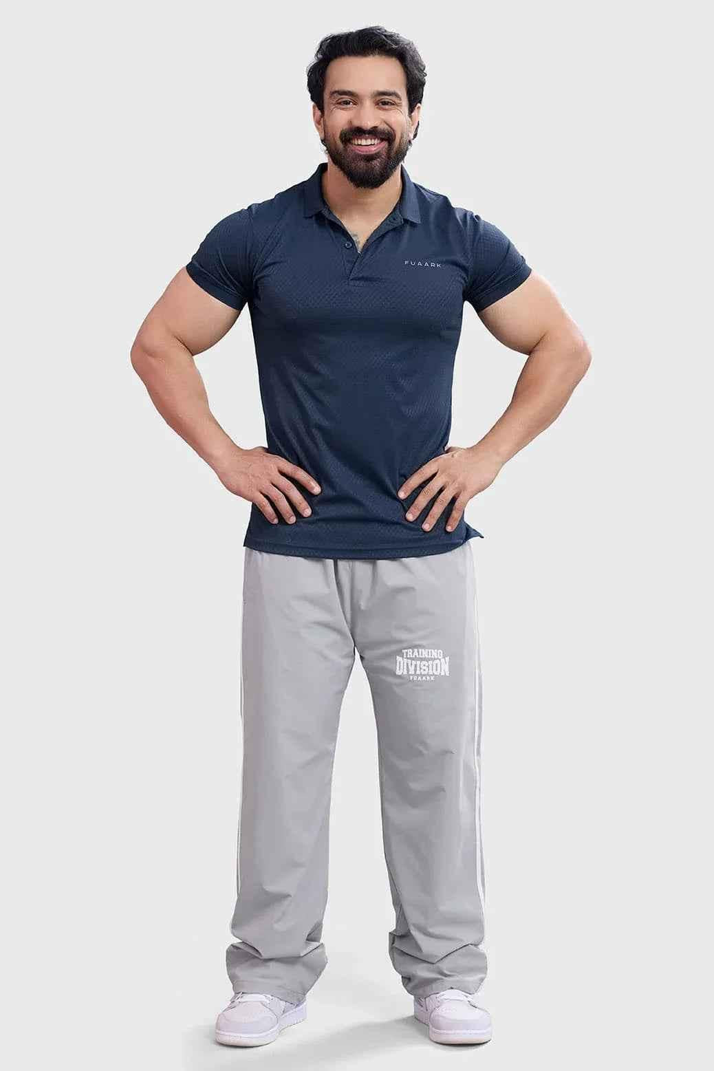 Navy Wave Polo T-shirt by Fuaark Nz, featuring a classic collar and short sleeves, casual men's polo shirt.