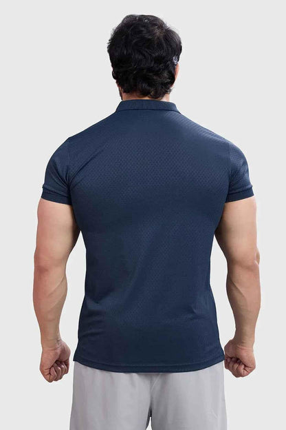 Navy Wave Polo T-shirt by Fuaark Nz, casual fit with a wave design, made from comfortable polo fabric.
