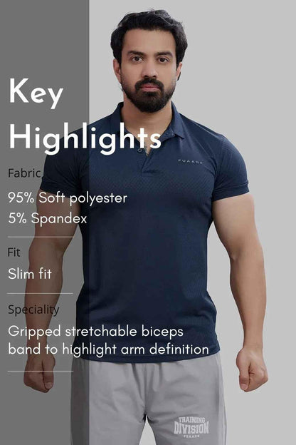 Fuaark Nz navy Wave Polo T-shirt featuring a classic polo collar and subtle wave design, casual and comfortable men's apparel.