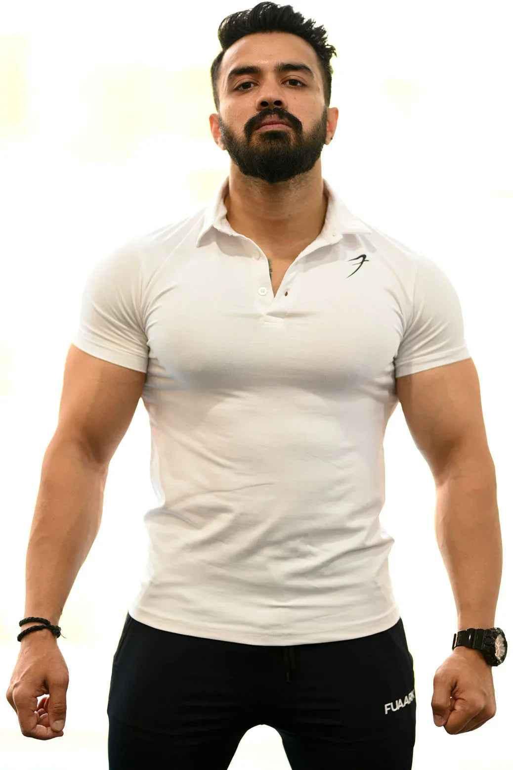 White Fuaark Nz polo shirt for men, casual style, soft cotton fabric, comfortable fit, perfect for everyday wear