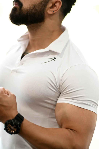 White Fuaark Nz polo shirt for men, featuring a classic fit and soft cotton fabric for effortless style and comfort.