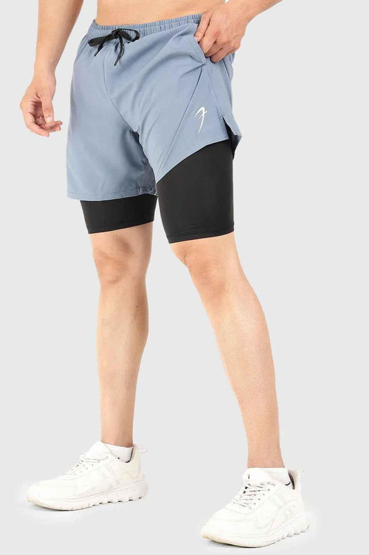 Light grey 2-in-1 5-inch compression shorts by Fuaark Nz, designed for active wear and athletic performance.