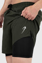 Fuaark Nz 2-in-1 compression shorts in olive color, designed for comfort and performance, featuring a sleek athletic fit.