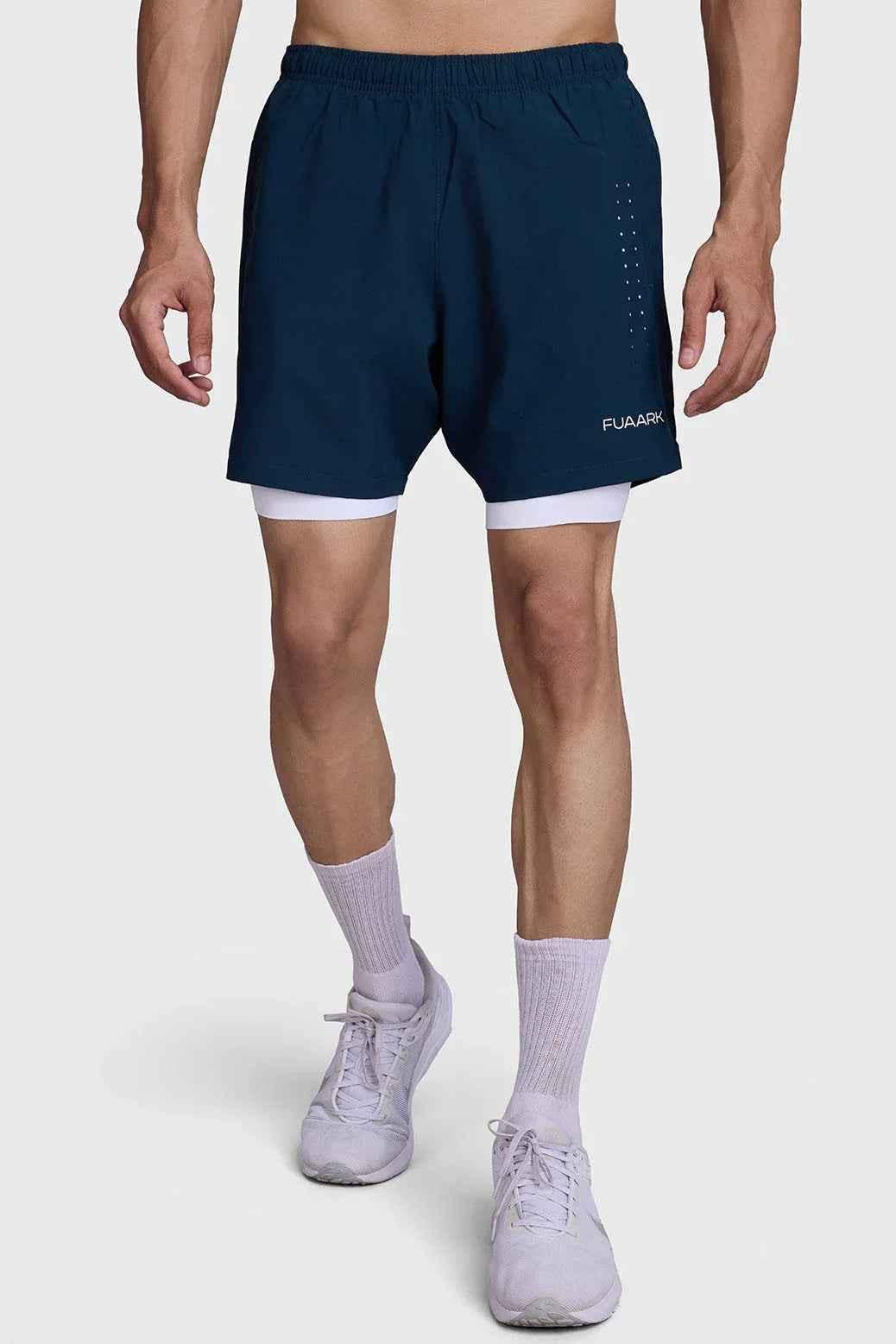Fuaark Nz 2 in 1 Laser Shorts in pine green, casual shorts with a stylish design, suitable for activewear or everyday wear.