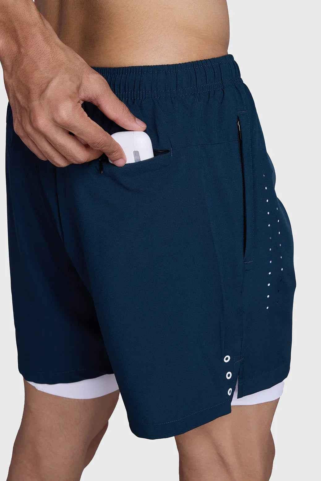 Fuaark NZ 2 in 1 Laser Shorts in pine green, casual athletic shorts with a sleek design for active wear and comfort.