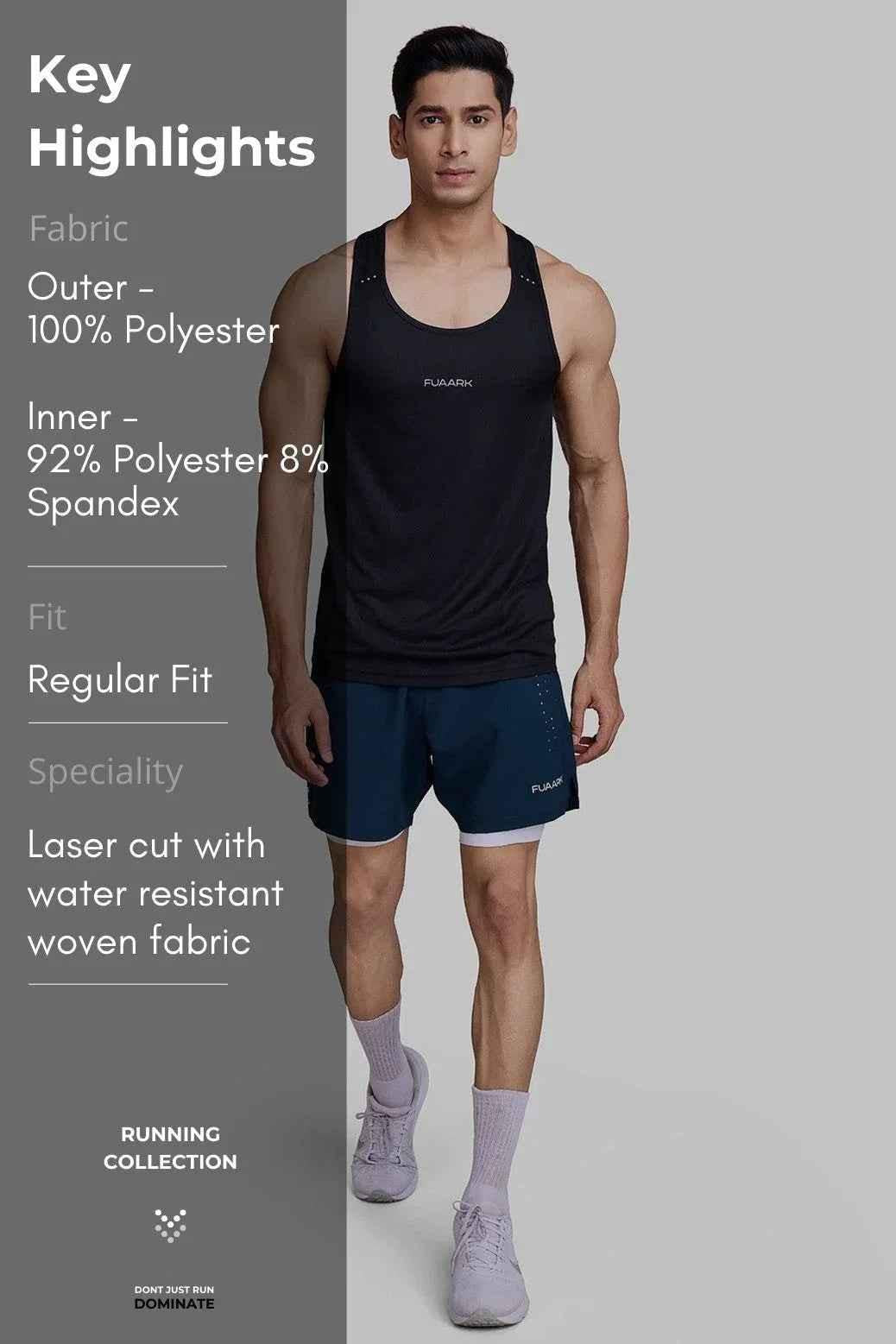 Fuaark NZ 2-in-1 Laser Shorts in pine green, lightweight athletic shorts with a sleek design and comfortable fit.