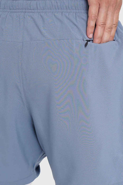 Fuaark Nz 2 in 1 Laser Shorts in raw steel color, showcasing the stylish and durable men's shorts with laser detailing.