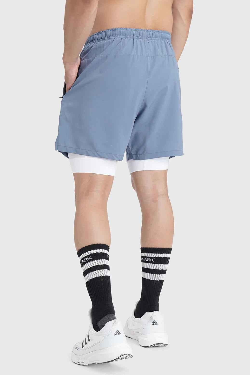 Fuaark Nz 2-in-1 Laser Shorts in raw steel fabric, stylish and comfortable men's shorts with a modern design.