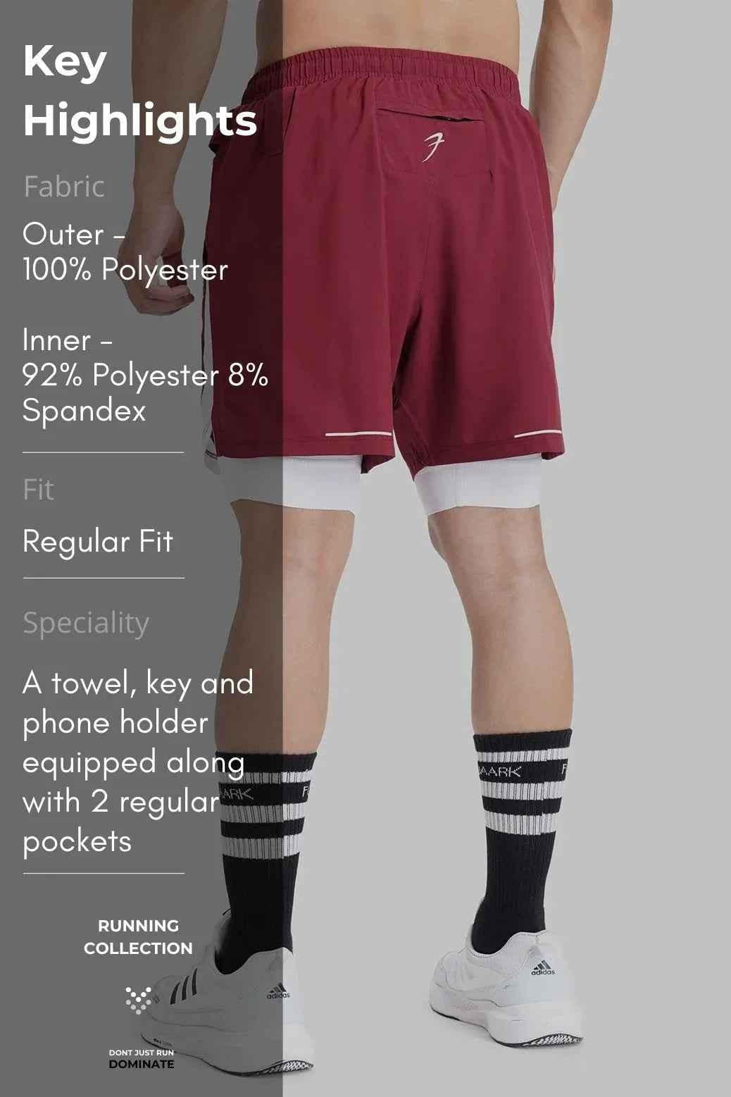 Fuaark Nz 2-in-1 maroon mesh shorts featuring breathable fabric and stylish design for ultimate comfort and casual wear.