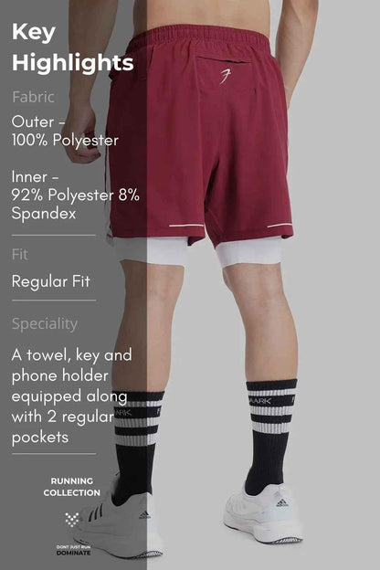 Fuaark Nz 2-in-1 maroon mesh shorts featuring breathable fabric and stylish design for ultimate comfort and casual wear.