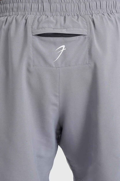 Fuaark Nz 2-in-1 mesh shorts in foggy grey with white accents, featuring a breathable design and athletic fit.