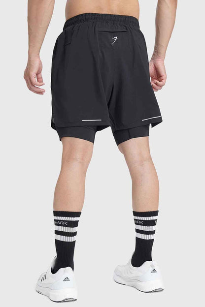 Black Fuaark NZ 2-in-1 mesh shorts with built-in support liner, featuring breathable, quick-dry performance for active wear.