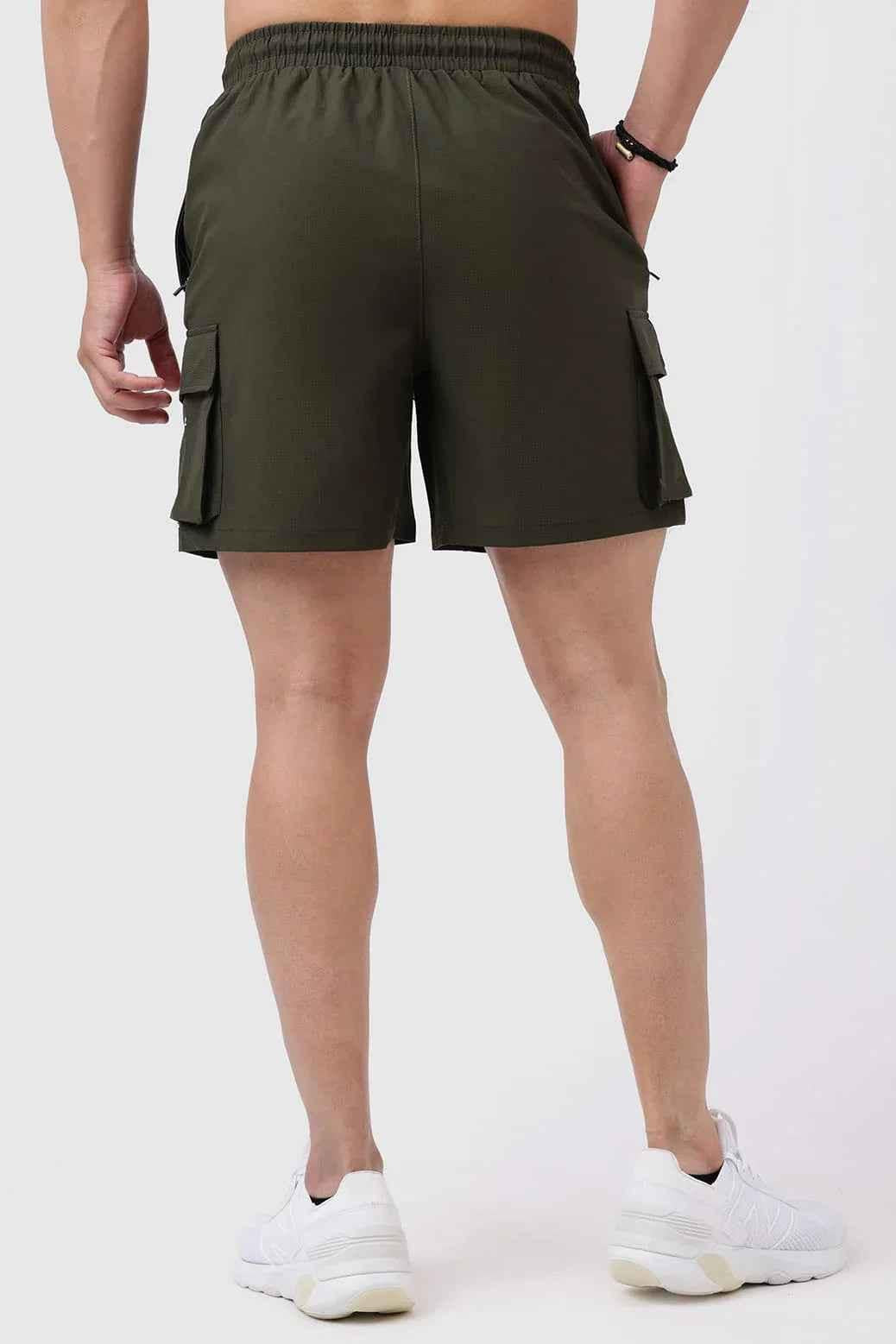 Fuaark NZ Delta Cargo Shorts in army green, casual men's shorts with multiple pockets, suitable for outdoor and everyday wear.