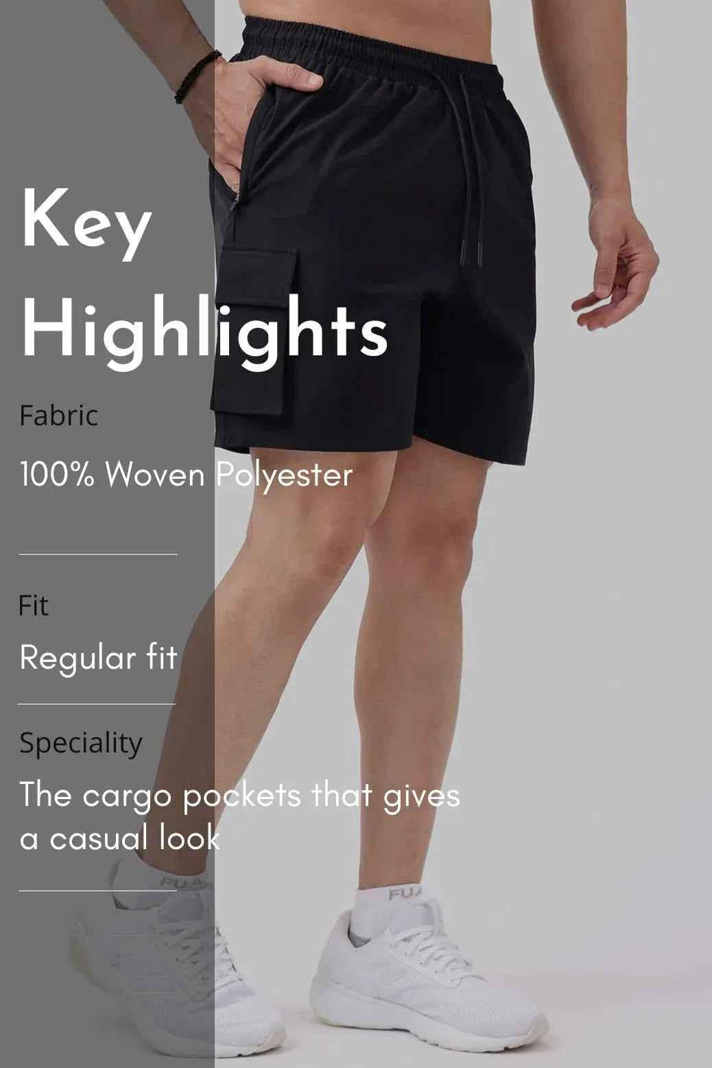 Black Delta Cargo Shorts by Fuaark NZ, featuring multiple pockets and a relaxed fit, suitable for casual wear.