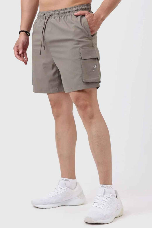 Brown Delta Cargo Shorts by Fuaark Nz featuring multiple pockets and a relaxed fit, suitable for casual wear.