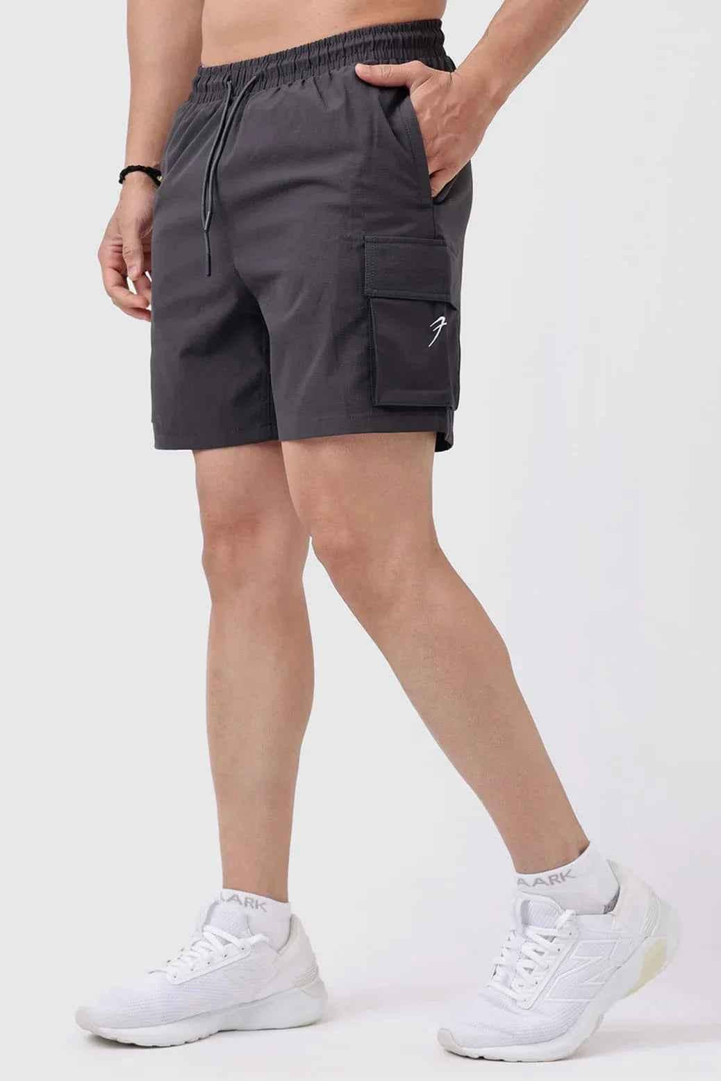 Fuaark Nz Delta Cargo Shorts in grey, casual men's shorts with multiple pockets, lightweight and comfortable for everyday wear.