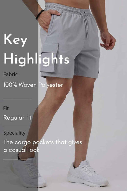 Fuaark Nz Delta Cargo Shorts in light grey, casual men's shorts with multiple pockets and comfortable fit.