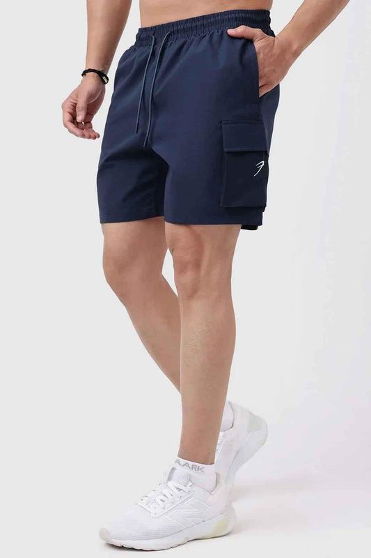 Fuaark NZ Delta Cargo Shorts in navy color, men's casual shorts with multiple pockets and comfortable fit.