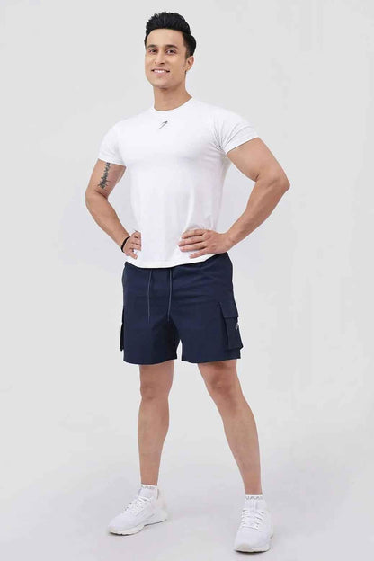 Fuaark Nz Delta Cargo Shorts in navy color, casual men's shorts with multiple pockets, comfortable fit, and durable fabric.
