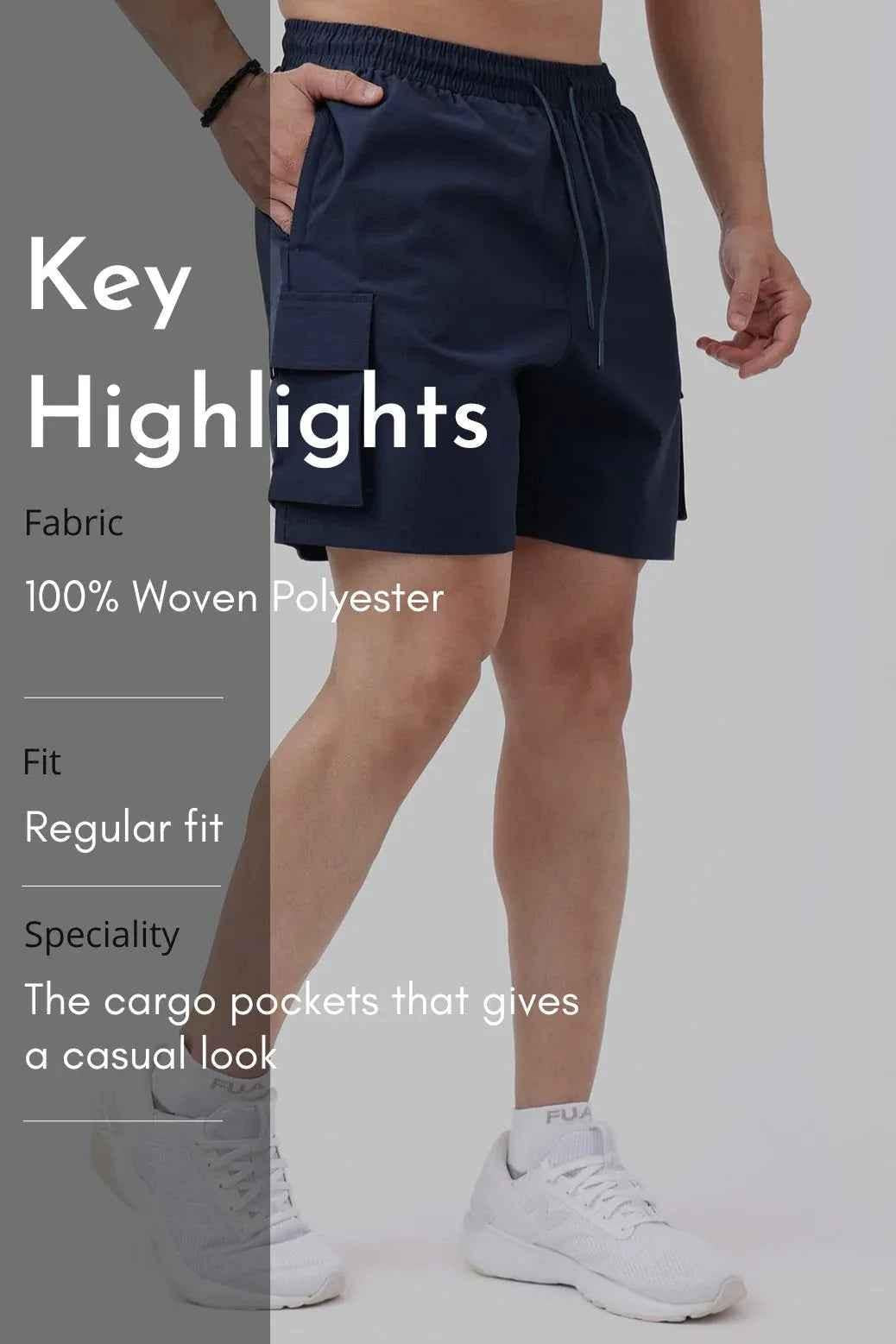 Fuaark Nz Delta Cargo Shorts in navy color, casual men's shorts with multiple pockets and comfortable fit.