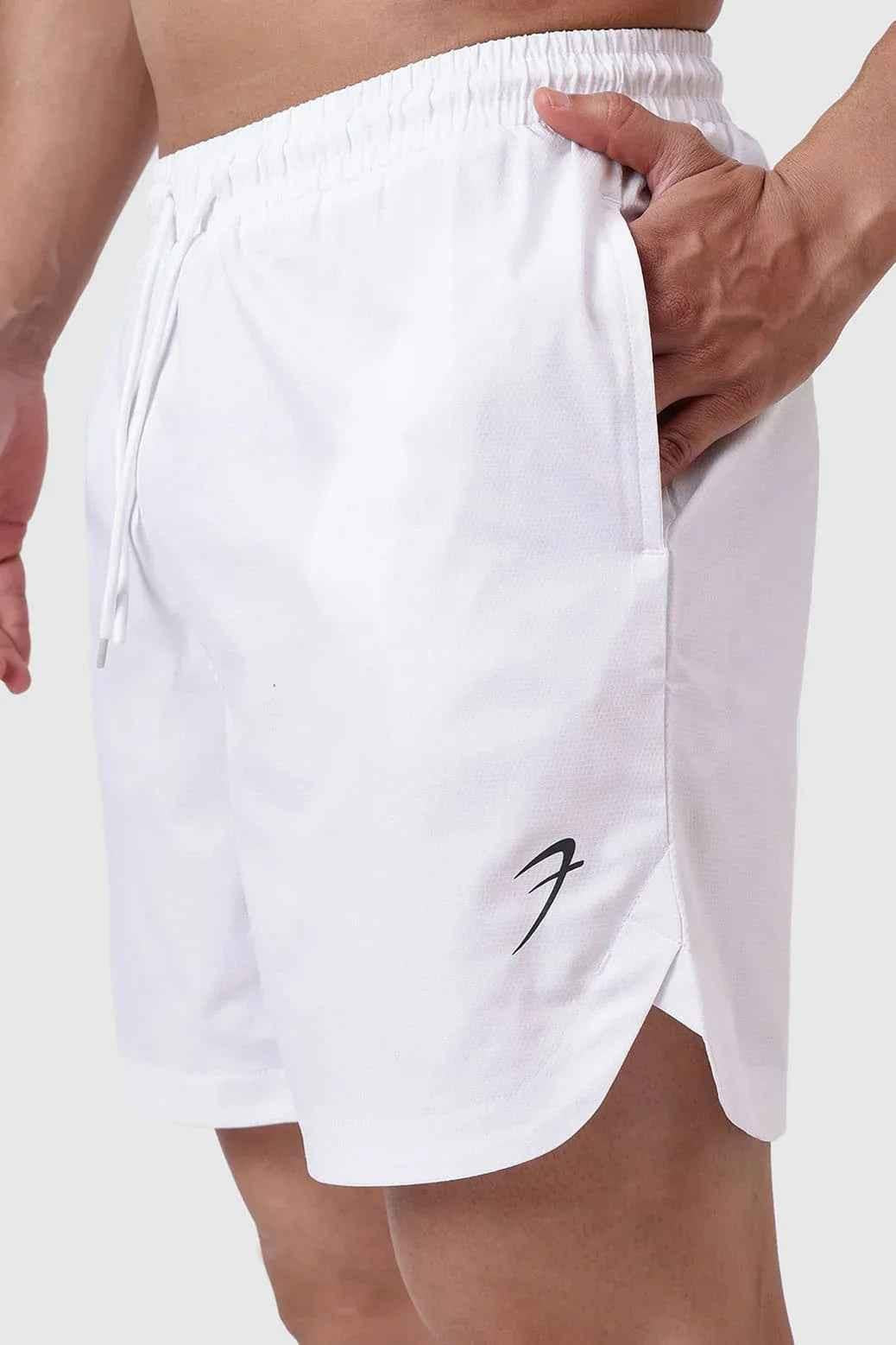 White men's athletic Edge Shorts by Fuaark Nz, stylish and lightweight for active wear and casual sports.