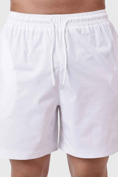 White Fuaark Nz men's athletic shorts with stylish edge design, perfect for sports and casual wear.
