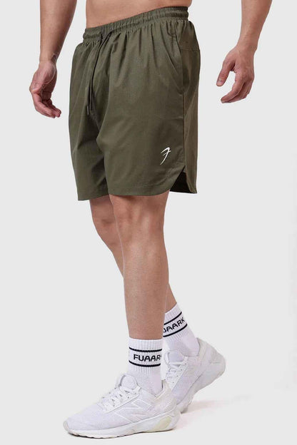 Men's olive green Fuaark Nz shorts with stylish edge design, casual fit, and adjustable waistband for a modern, comfortable look.