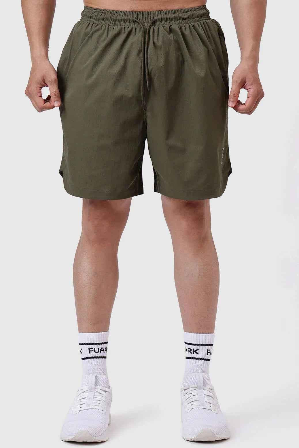 Men's olive green Fuaark Nz shorts with a stylish edge, perfect for casual wear and outdoor activities.