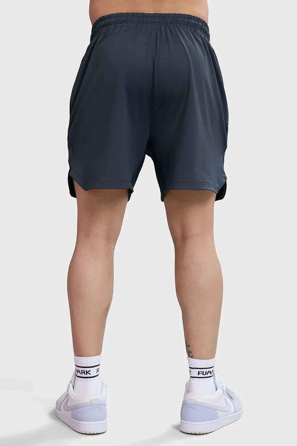 Dark grey Rush shorts by Fuaark NZ, showcasing a comfortable fit and casual style in a close-up image.