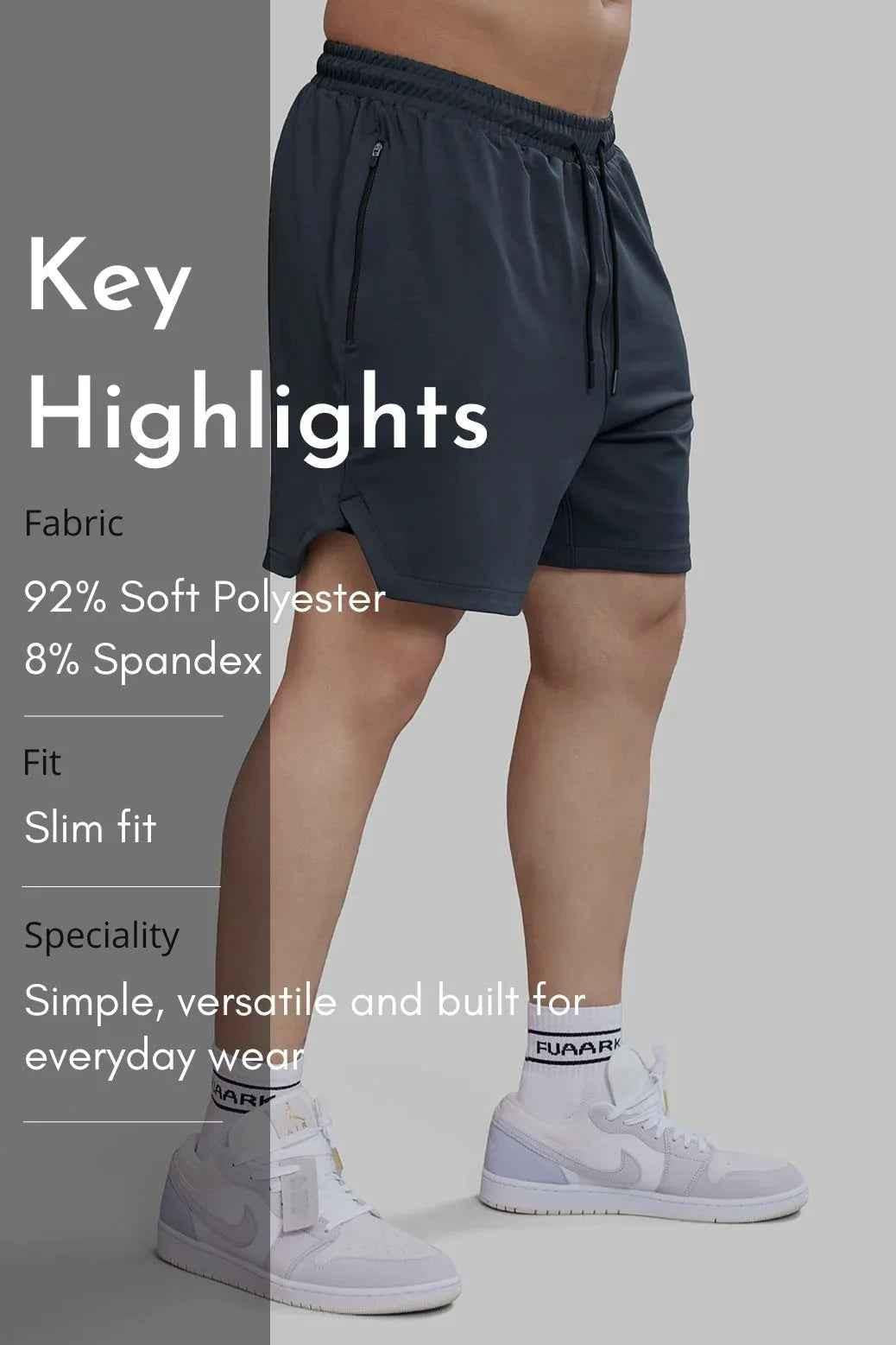 Dark grey Fuaark NZ Rush Shorts for men, showcasing comfortable, casual fit with soft fabric and relaxed style.