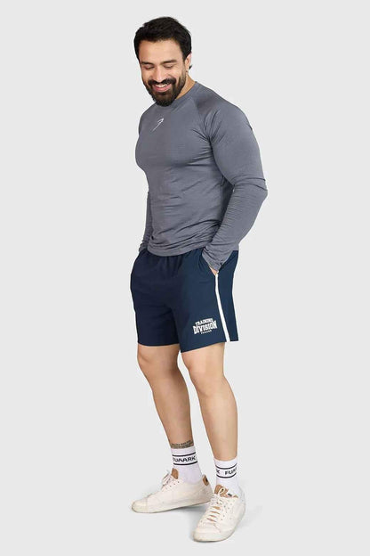 Navy Grit Shorts by Fuaark Nz, casual men's shorts with a relaxed fit and durable fabric, shown on a model.