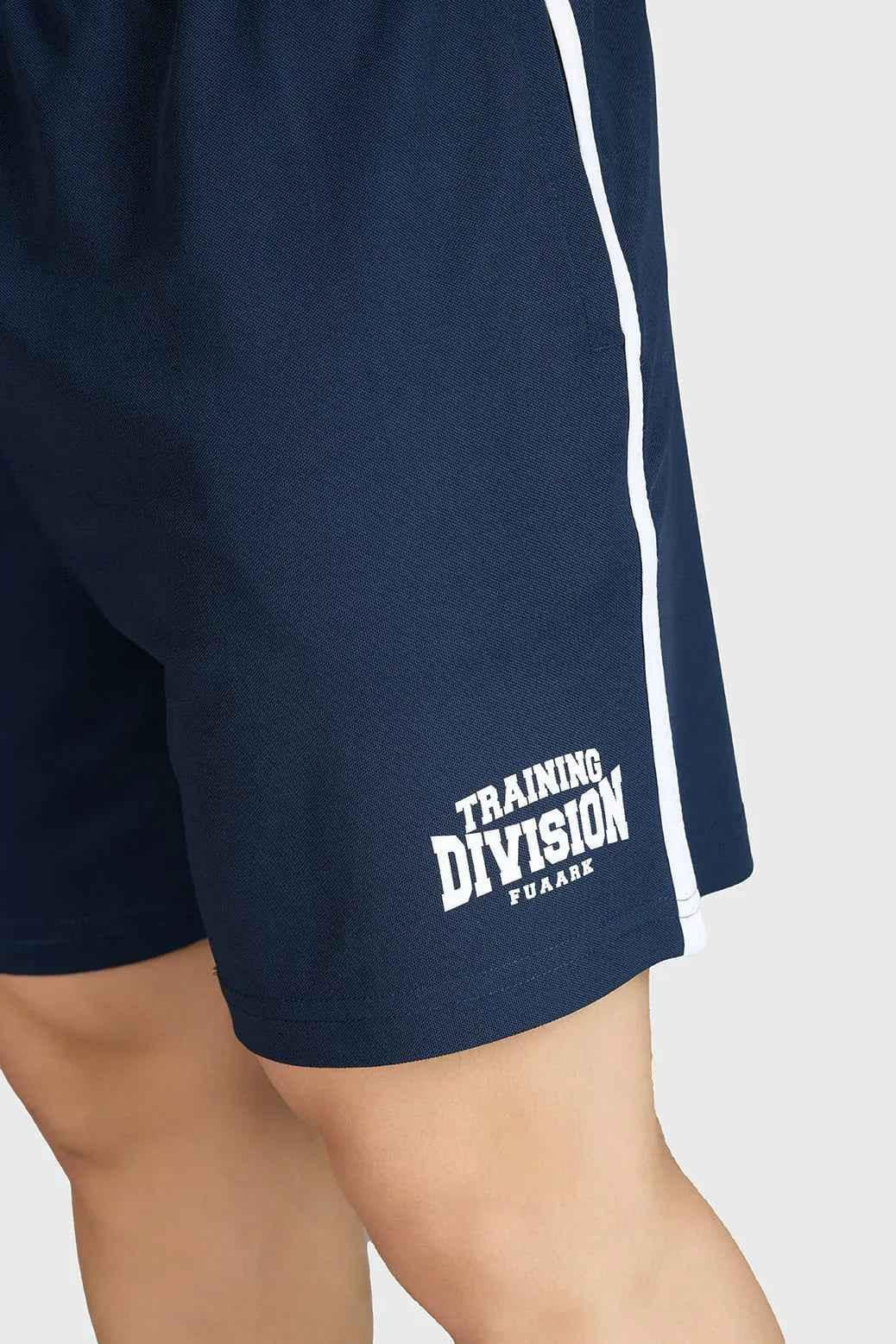 Fuaark NZ Grit Shorts in navy color, casual men's shorts with a relaxed fit and durable fabric, suitable for outdoor wear.