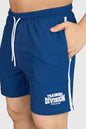 Fuaark Nz Grit Shorts Orion Blue laid flat, showcasing durable blue shorts with a comfortable fit, ideal for casual wear.