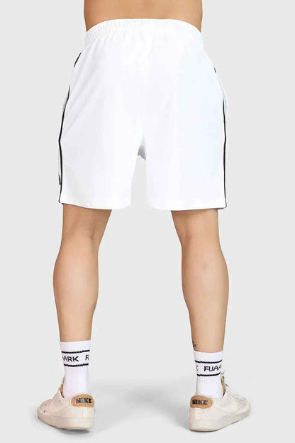 White Grit Shorts by Fuaark Nz, casual men's shorts with a relaxed fit and clean design, shown on a plain background