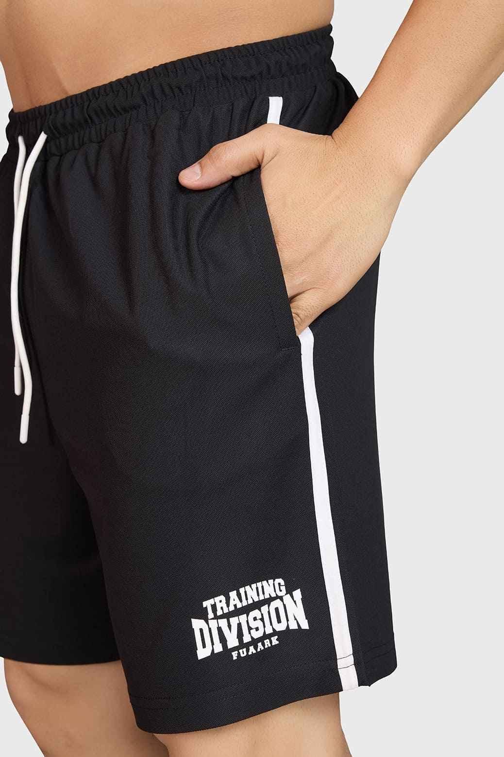 Fuaark Nz Grit Training Shorts in black, designed for workout performance, featuring a comfortable fit and athletic style.