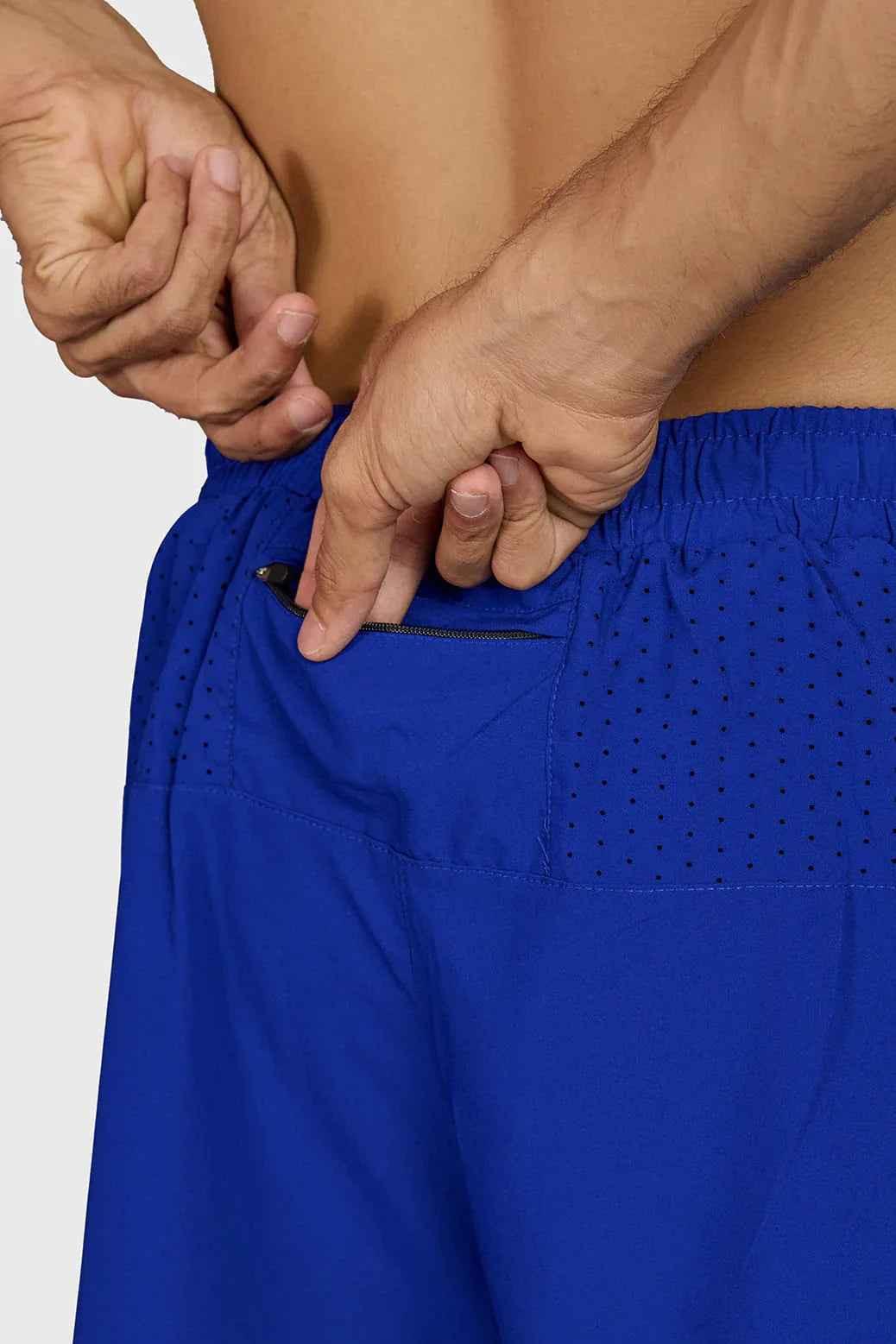 Blue Hyper 5-inch running shorts by Fuaark Nz, designed for ultimate athletic performance and comfort.