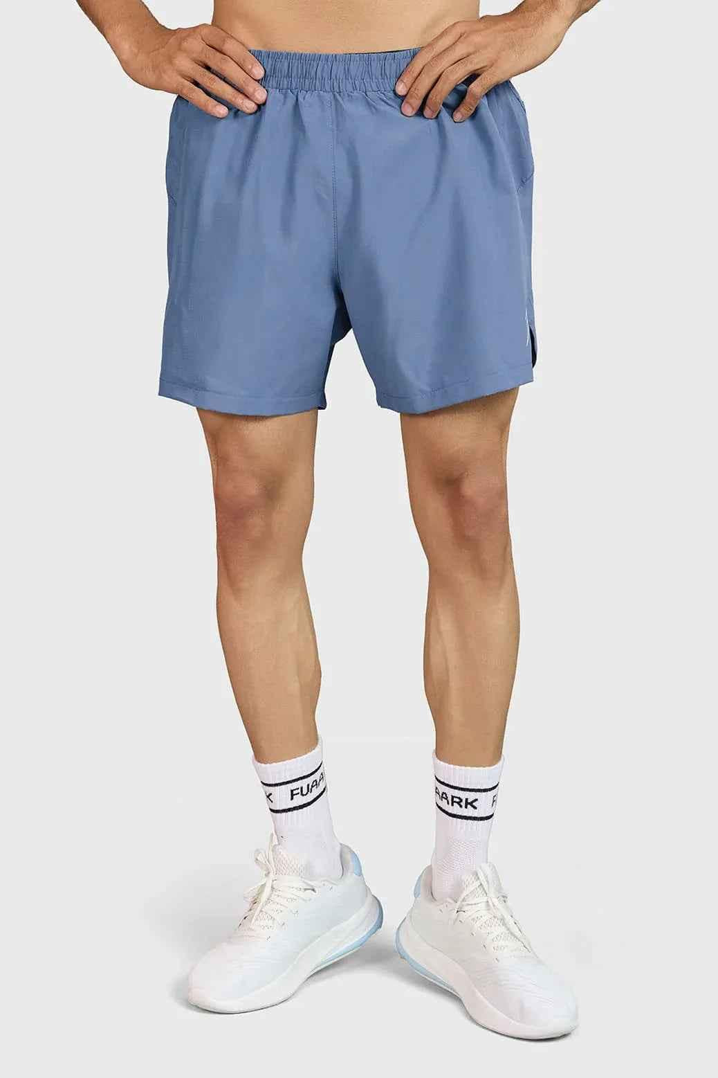 Light grey Hyper 5-inch running shorts by Fuaark Nz, featuring a comfortable fit and athletic design for active wear.