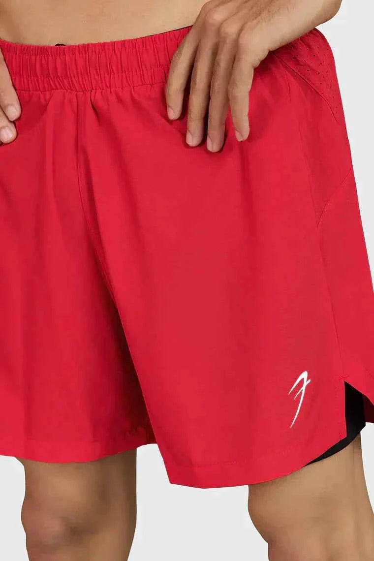 Fuaark Nz Hyper 5-inch red running shorts showing lightweight, high-performance athletic shorts with a comfortable fit.