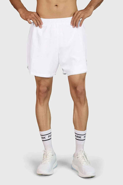 Fuaark Nz Hyper 5-inch white running shorts for men, featuring lightweight fabric and a comfortable fit for active performance.