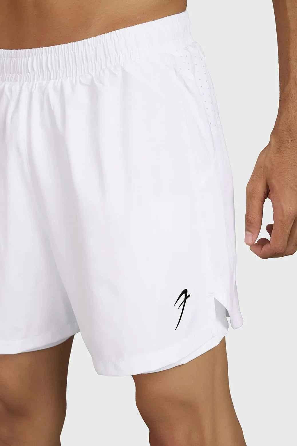 Fuaark NZ Hyper 5-inch white running shorts featuring lightweight fabric and a comfortable fit for athletic performance.