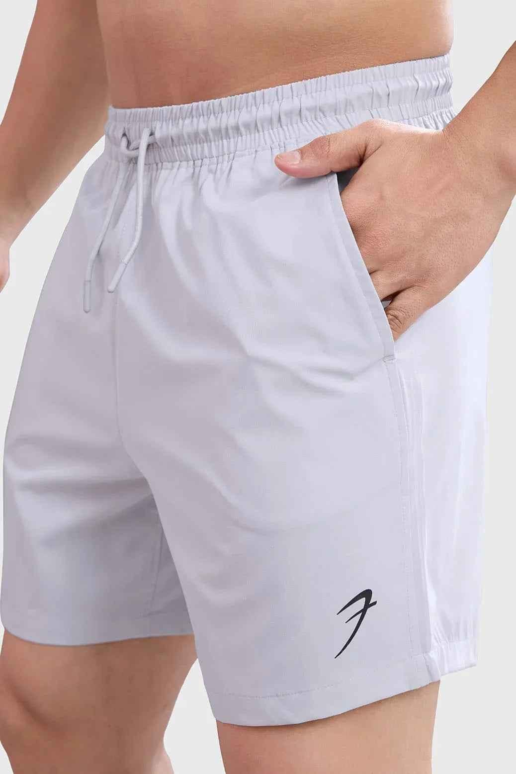 Light grey thread shorts by Fuaark Nz, designed for active lifestyles, featuring a comfortable fit and stylish athletic look.