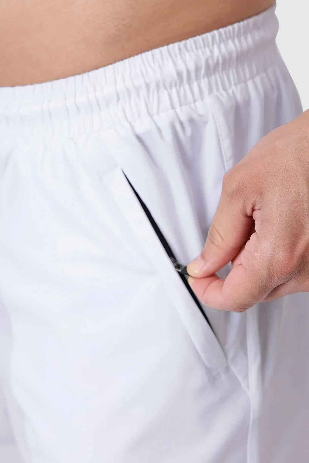 White Nova Shorts by Fuaark Nz, showcasing lightweight fabric and casual fit perfect for summer wear.