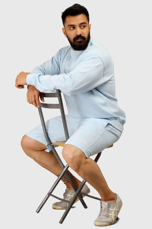 Sky blue oversized shorts by Fuaark Nz, showcasing relaxed fit and casual style perfect for comfortable wear.