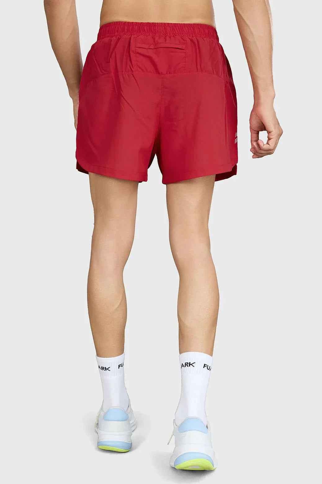 Red Pulse 4-inch running shorts by Fuaark Nz, lightweight and comfortable athleisure wear for active sports and workouts.